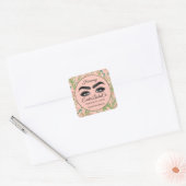 Makeup Eyelash SPA Cleaner Floral Mint Green Peach Vierkante Sticker (Envelop)