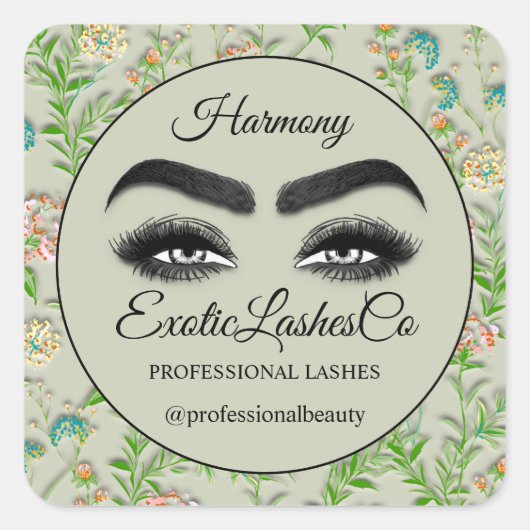 Makeup Eyelash SPA Cleaner Floral Mint Green Vierkante Sticker (Voorkant)