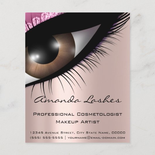 Makeup Eyelashes Beauty Salon Pink Rose Diamond Flyer (Achterkant)