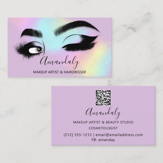 Makeup Eyelashes Brow QR CODE Logo Roze pastels Visitekaartje (Voorkant / Achterkant)