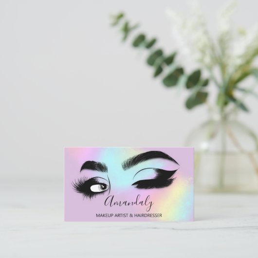 Makeup Eyelashes Brow QR CODE Logo Roze pastels Visitekaartje (Staand voorkant)