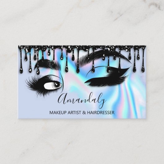 Makeup Eyelashes Brow QRCODE Logo Black Drift Blue Visitekaartje (Voorkant)
