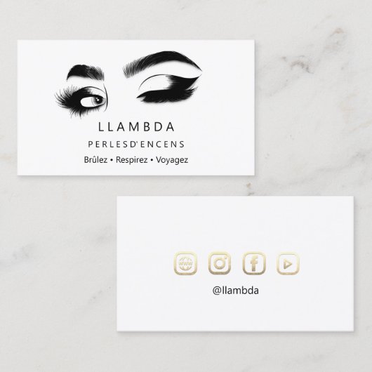 Makeup Eyelashes Brows Minimale Logo White Gold B Visitekaartje (Voorkant / Achterkant)