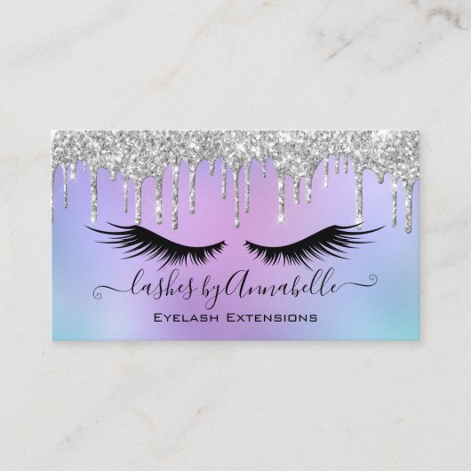 Makeup EyeLashes Sparkle Silver Glitter Drip Visitekaartje (Voorkant)