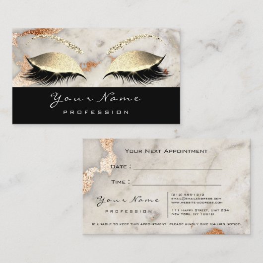 Makeup Eyes Lashes Copper Marble Appointment Card Afsprakenkaartje (Voorkant / Achterkant)