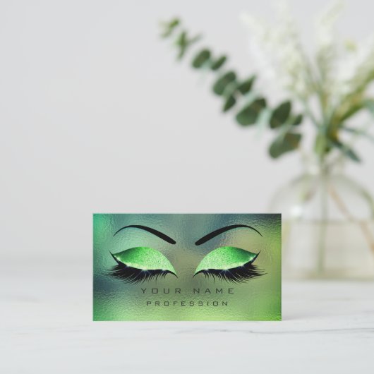 Makeup Eyes Lashes Glitter Tropical Green Eyebrow Visitekaartje (Staand voorkant)