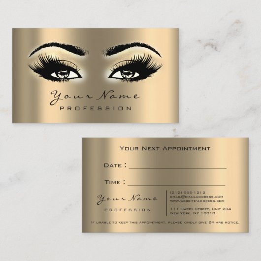Makeup Eyes Lashes Gold Appointment Card Eyes Afsprakenkaartje (Voorkant / Achterkant)