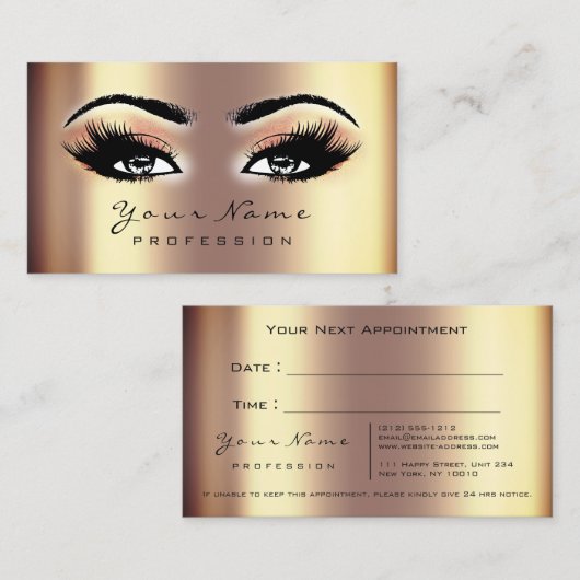 Makeup Eyes Lashes Gold Coral Appointment Card Afsprakenkaartje (Voorkant / Achterkant)