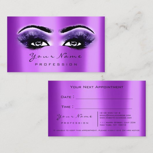 Makeup Eyes Lashes Paarse Violet Appointment Card Afsprakenkaartje (Voorkant / Achterkant)