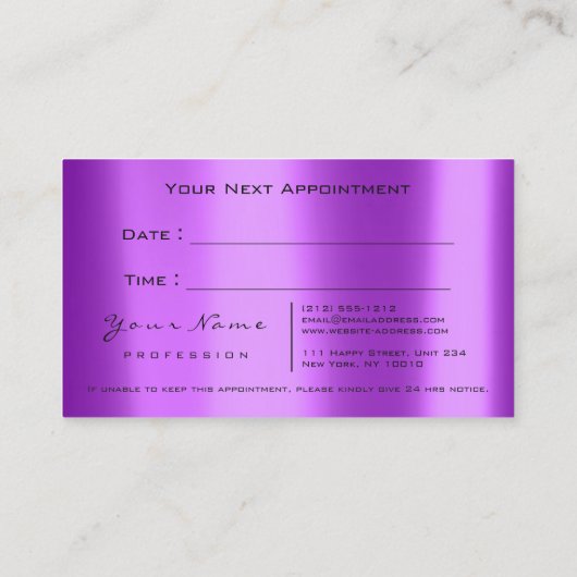 Makeup Eyes Lashes Paarse Violet Appointment Card Afsprakenkaartje (Achterkant)