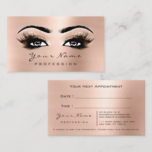 Makeup Eyes Lashes Pink Rose Gold Appointment Card Afsprakenkaartje (Voorkant / Achterkant)