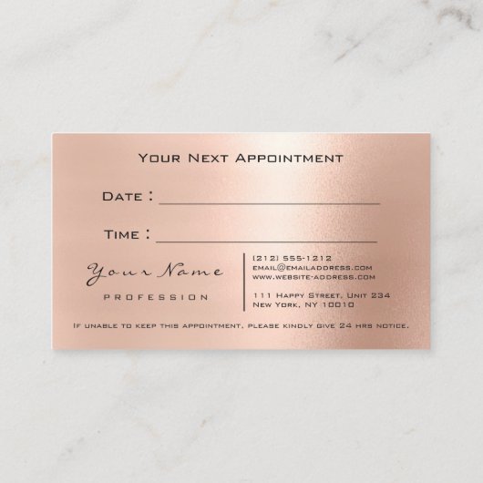 Makeup Eyes Lashes Pink Rose Gold Appointment Card Afsprakenkaartje (Achterkant)