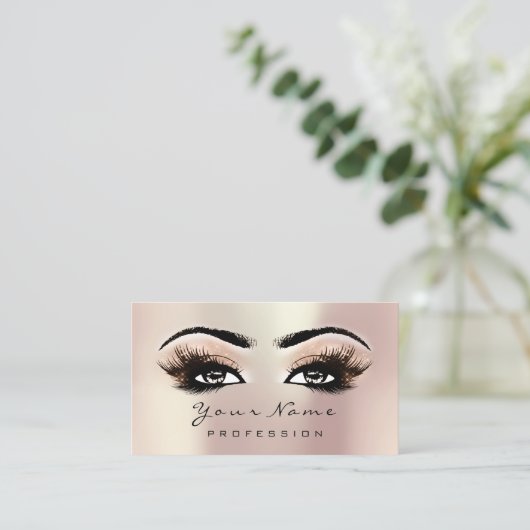 Makeup Eyes Lashes Pink Rose Gold Appointment Card Afsprakenkaartje (Staand voorkant)