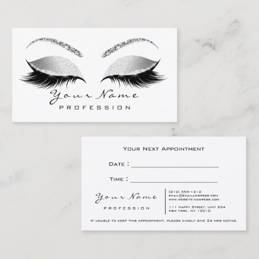Makeup Eyes Lashes Wax Silver GrayAppointment Kaar Afsprakenkaartje (Voorkant / Achterkant)