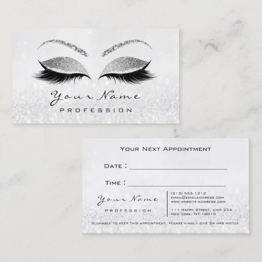 Makeup Eyes Lashes White Grey Appointment Card Afsprakenkaartje (Voorkant / Achterkant)