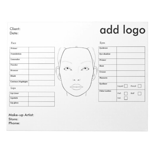 Makeup Face Chart Notitieblok (Voorkant)
