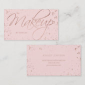 Makeup faux roos gold confetti script on roze visitekaartje (Voorkant / Achterkant)