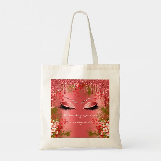 Makeup Florals Eyes Glitter Drift Rood Tote Bag (Achterkant)