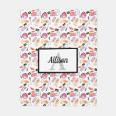 Makeup Girly Chic Monogram Cute Lipstick Lashes Fleece Deken (Voorkant)