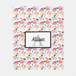 Makeup Girly Chic Monogram Cute Lipstick Lashes Fleece Deken