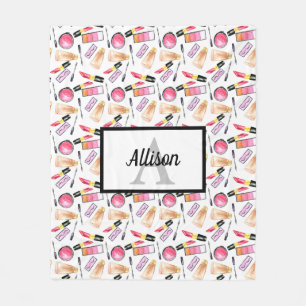 Makeup Girly Chic Monogram Cute Lipstick Lashes Fleece Deken