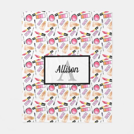 Makeup Girly Chic Monogram Cute Lipstick Lashes Fleece Deken (Voorkant)