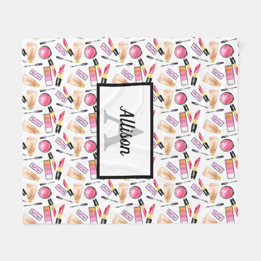 Makeup Girly Chic Monogram Cute Lipstick Lashes Fleece Deken (Voorkant (Horizontaal))