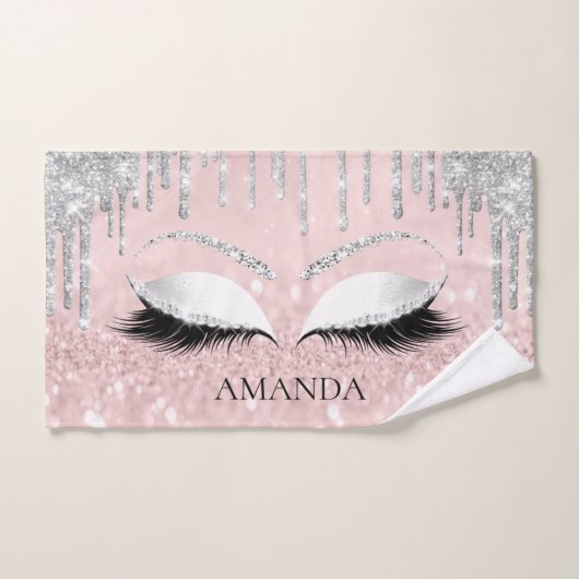 Makeup Glitter Eyes Drijft Zilver roze douanenaam Handdoek (Handdoek)
