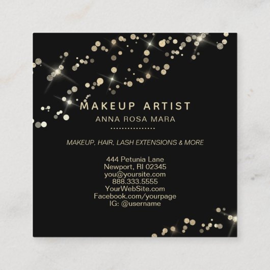 *~* Makeup Gold Glitter Lips Gold Confetti White Vierkante Visitekaartje (Achterkant)