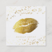 *~* Makeup Gold Glitter Lips Gold Confetti White Vierkante Visitekaartje (Voorkant)