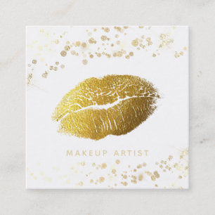 *~* Makeup Gold Glitter Lips Gold Confetti White Vierkante Visitekaartje