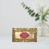 Makeup Gold Glitter QR Code Logo Red Lips Business Visitekaartje (Staand voorkant)