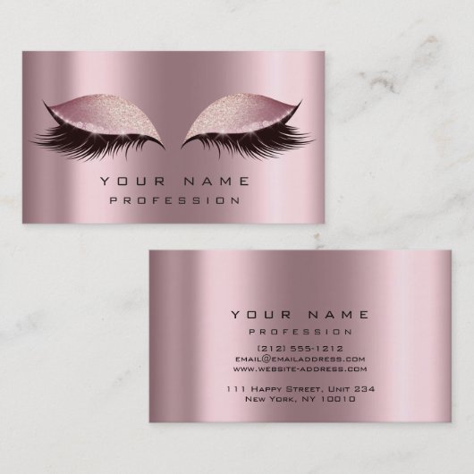Makeup Gold Roos Roze Glitter Eye Lash Extension Visitekaartje (Voorkant / Achterkant)
