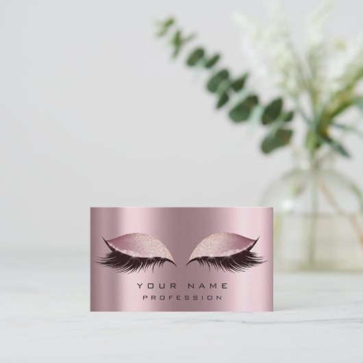 Makeup Gold Roos Roze Glitter Eye Lash Extension Visitekaartje (Staand voorkant)