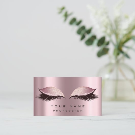 Makeup Gold Roos Roze Glitter Eye Lash Extension Visitekaartje (Staand voorkant)