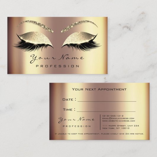 Makeup Gold Sepia Lashes Marble Appointment Card Afsprakenkaartje (Voorkant / Achterkant)
