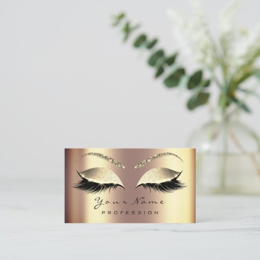 Makeup Gold Sepia Lashes Marble Appointment Card Afsprakenkaartje (Staand voorkant)