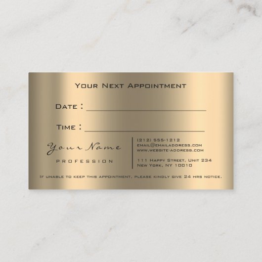 Makeup Gold Sepia Waxing Appointing Card Drivers Afsprakenkaartje (Achterkant)