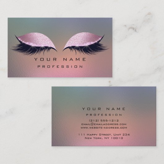 Makeup Gray Ombre Pink Glass Eyes Lasht Glitter Visitekaartje (Voorkant / Achterkant)