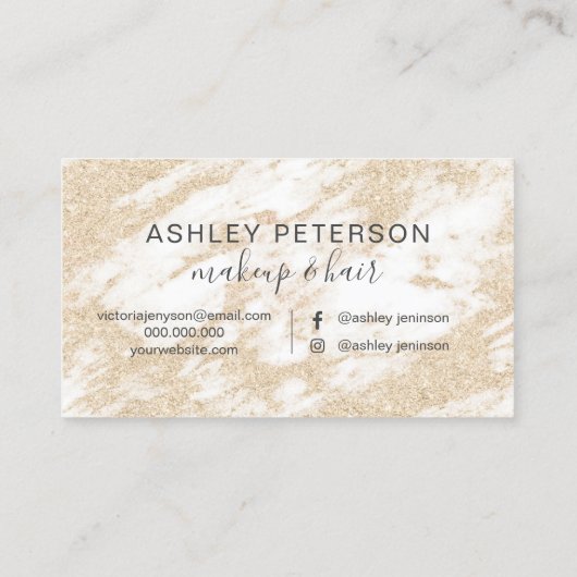 Makeup haar elegant goud glitter witte marmer visitekaartje (Achterkant)