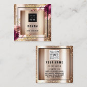 Makeup Hair Beauty Logo QR CODE Roos Gold Lijst Vierkante Visitekaartje (Voorkant / Achterkant)
