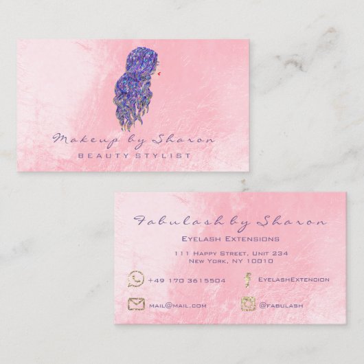 Makeup Hair Dresser Lashes Mermaid Pink Visitekaartje (Voorkant / Achterkant)