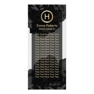 Makeup & Hair Modern Monogram Black & Gold Floral Reclamekaart