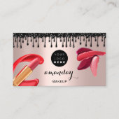 Makeup Hair Red Lipstick Silver Photo QRCode Gloss Visitekaartje (Voorkant)