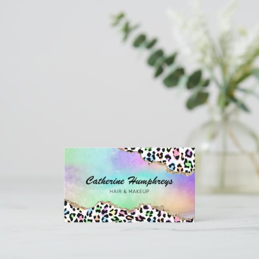 Makeup & Hair Salon Leopard Print Visitekaartje (Staand voorkant)