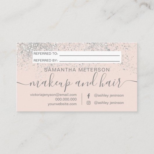 Makeup hair Silver Glitter blush deelt de liefde Aanbevelingskaartje (Achterkant)