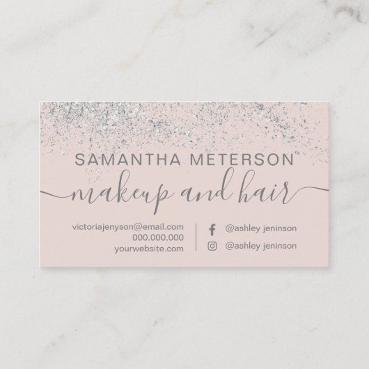 Makeup hair Silver Glitter pastel roze Klantenkaartje (Achterkant)