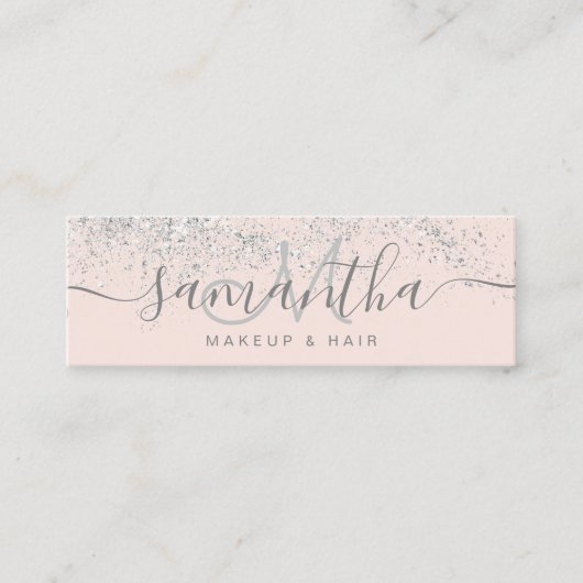 Makeup hair Silver Glitter pastel roze Mini Visitekaartje (Voorkant)