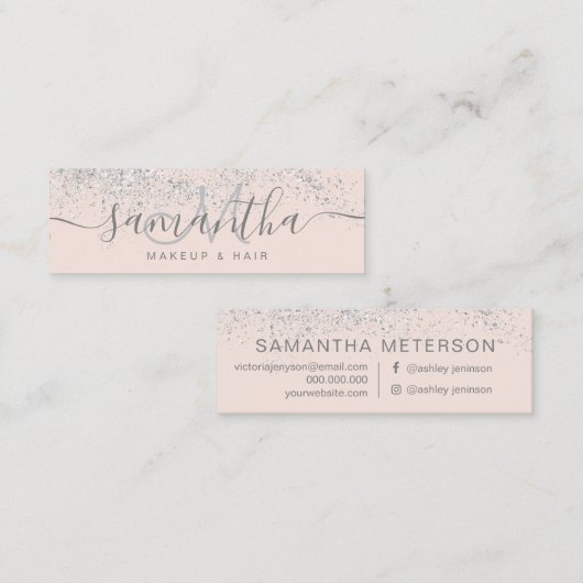 Makeup hair Silver Glitter pastel roze Mini Visitekaartje (Voorkant / Achterkant)