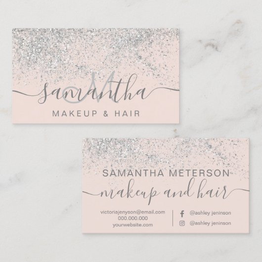 Makeup hair Silver Glitter pastel roze Visitekaartje (Voorkant / Achterkant)